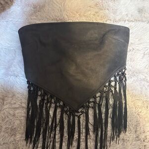 Elegant Brown Fringe Crop Top